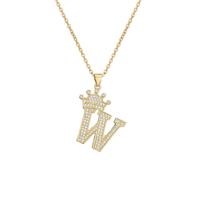 Wholesale Gold Plated Zirconia Letter Copper Necklace